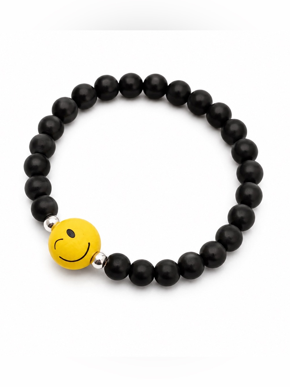 Happy Kids Smiley Bracelet | Matte Black Obsidian & Sterling Silver